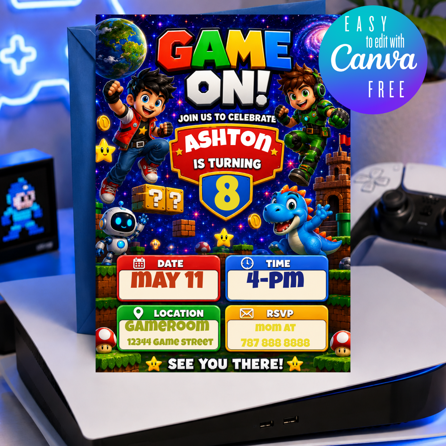 Gaming Party Birthday Invitation