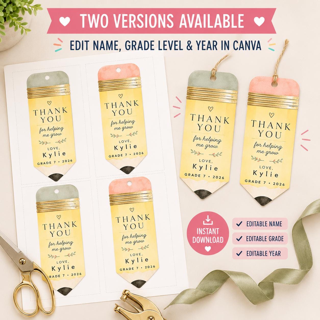 Editable Sage Teacher Thank You Gift Tag preview 5