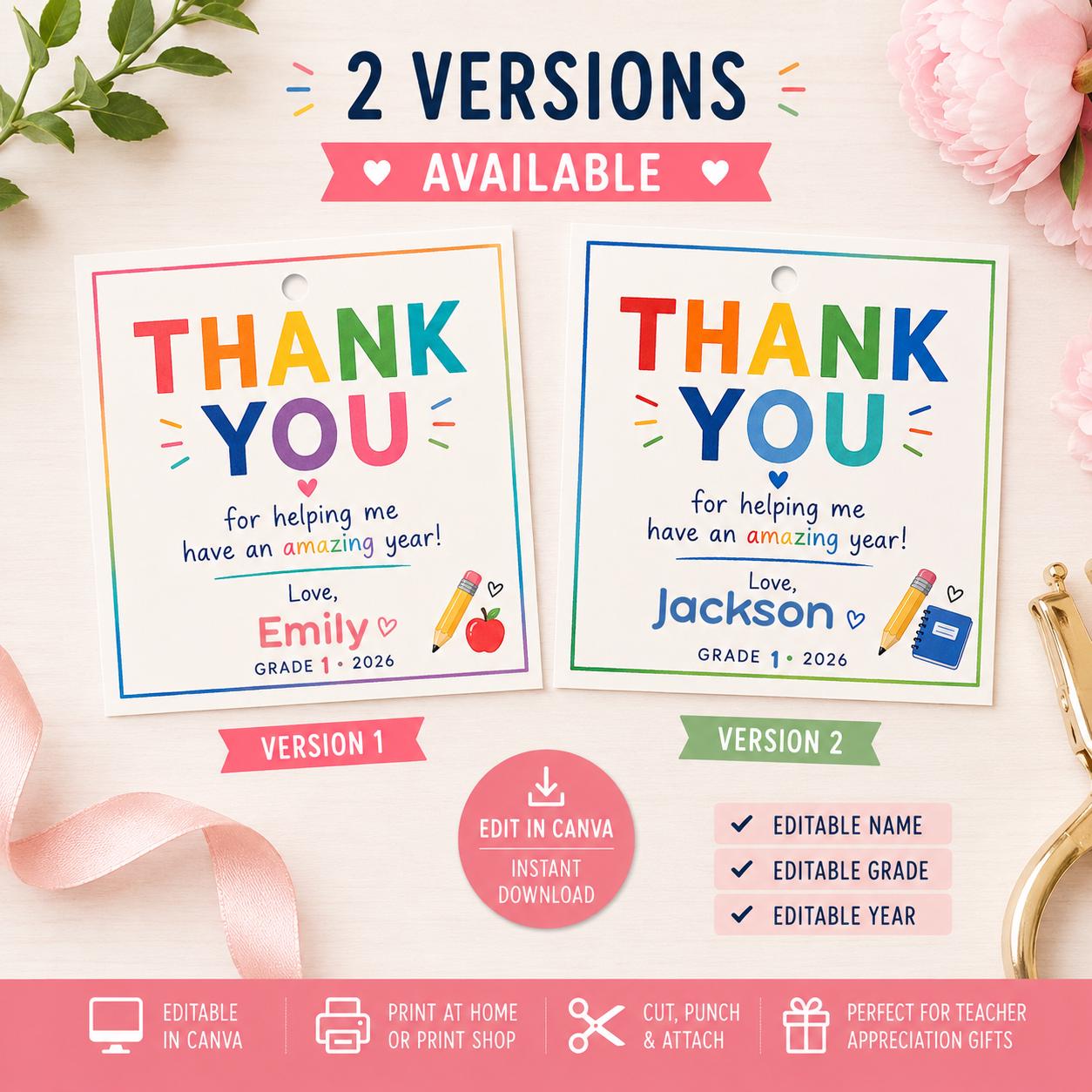 Editable Pink Teacher Thank You Gift Tag preview 6