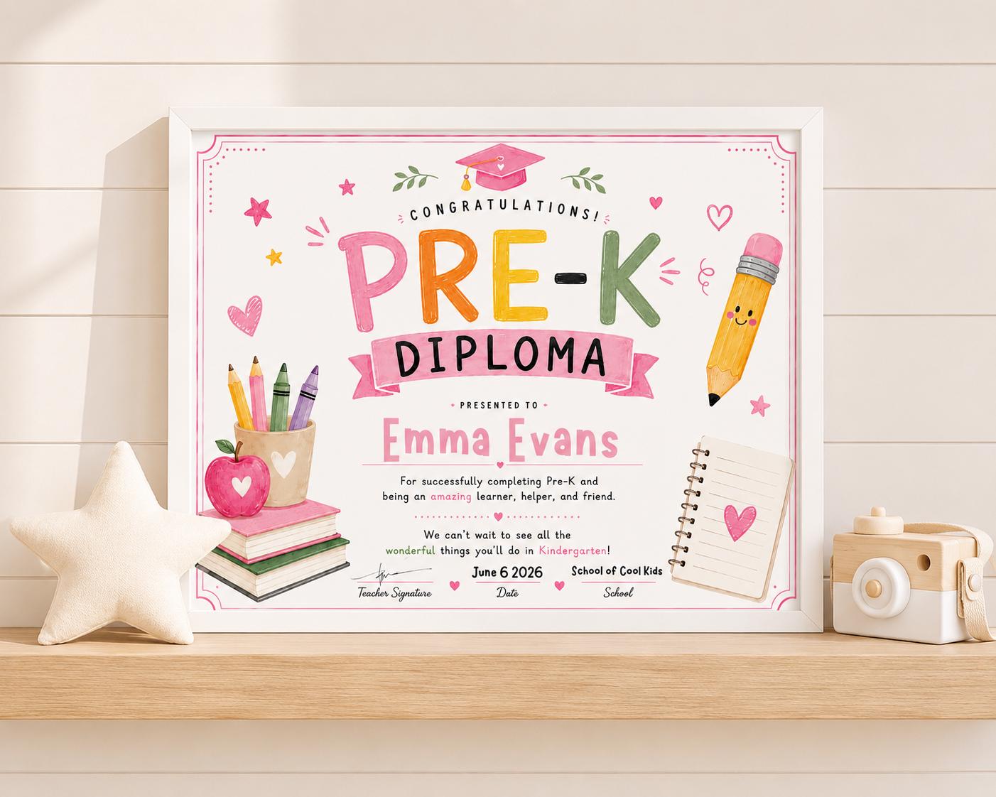 Pre-K Diploma Pink Template