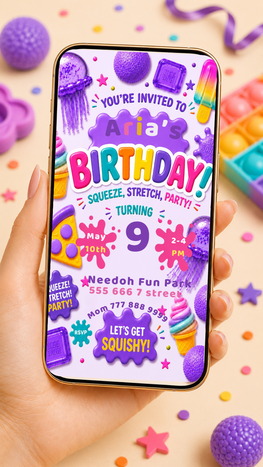 Needoh Purple Birthday Invitation