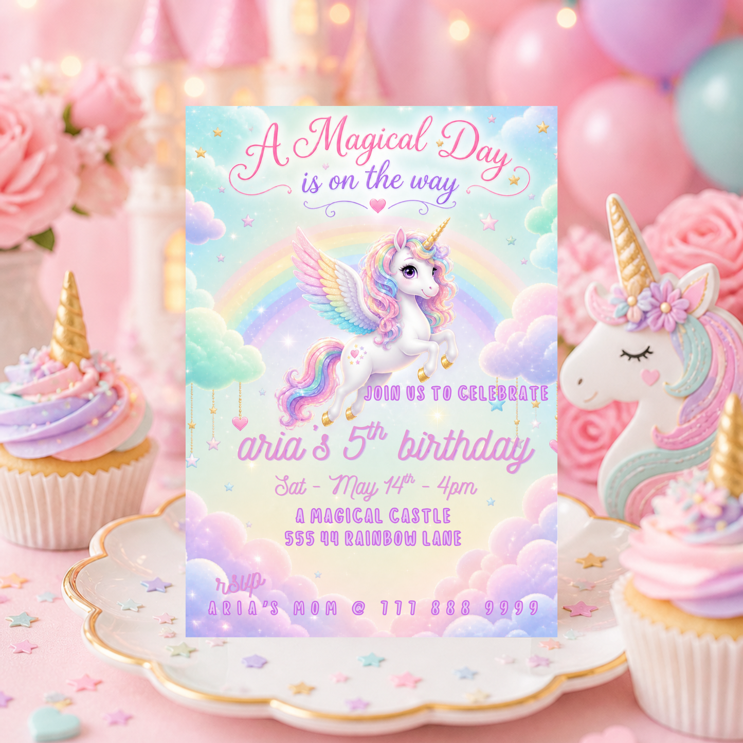 Mint Unicorn Birthday Invitation