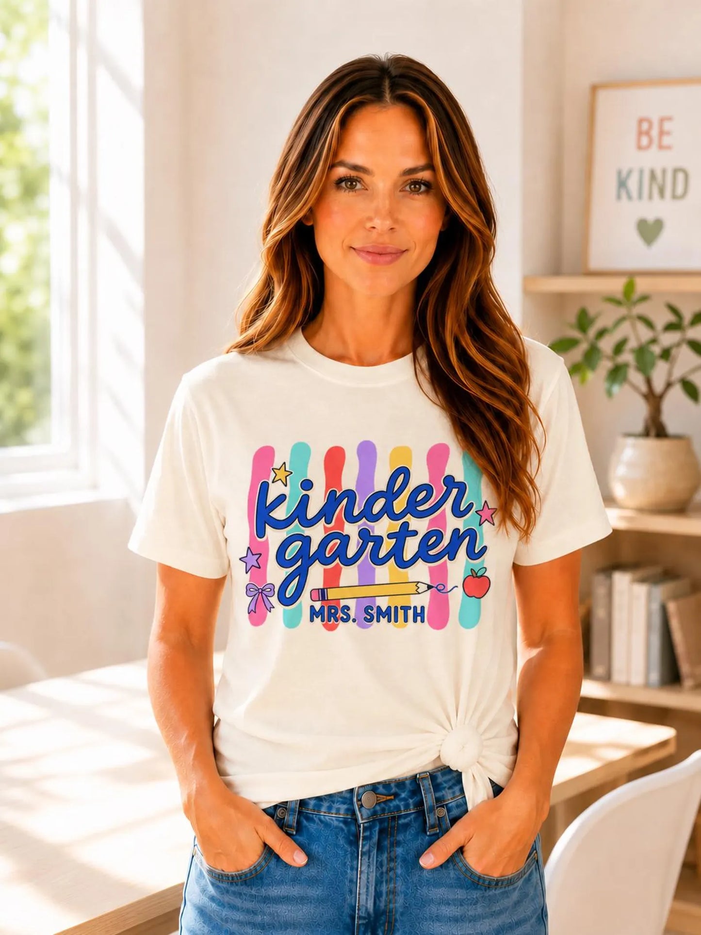 Personalized Kindergarten Teacher Shirt, Custom Teacher Name Comfort Colors 1717 Tee, Back to School Outfit, Teacher Gift