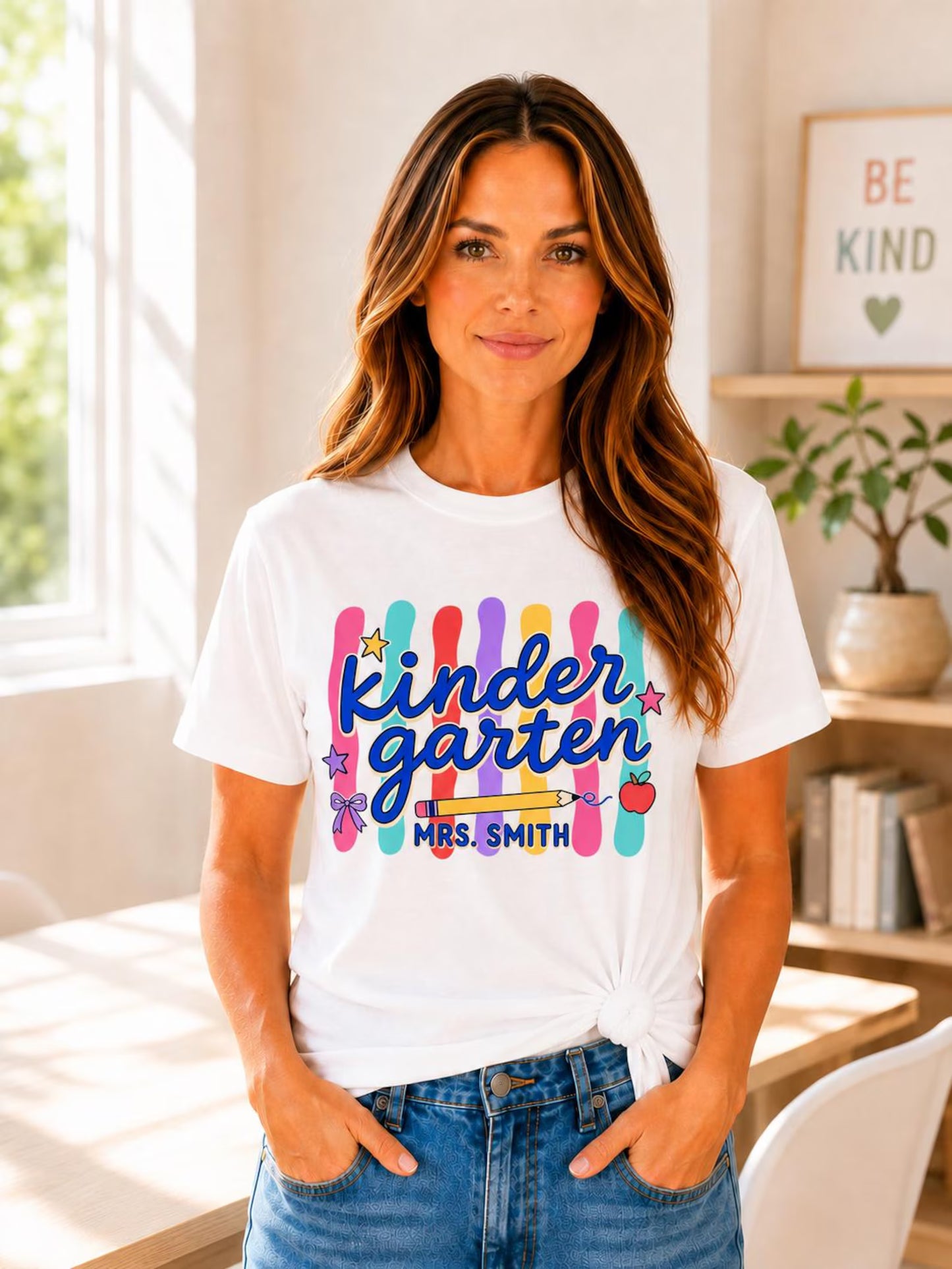 Personalized Kindergarten Teacher Shirt, Custom Teacher Name Comfort Colors 1717 Tee, Back to School Outfit, Teacher Gift