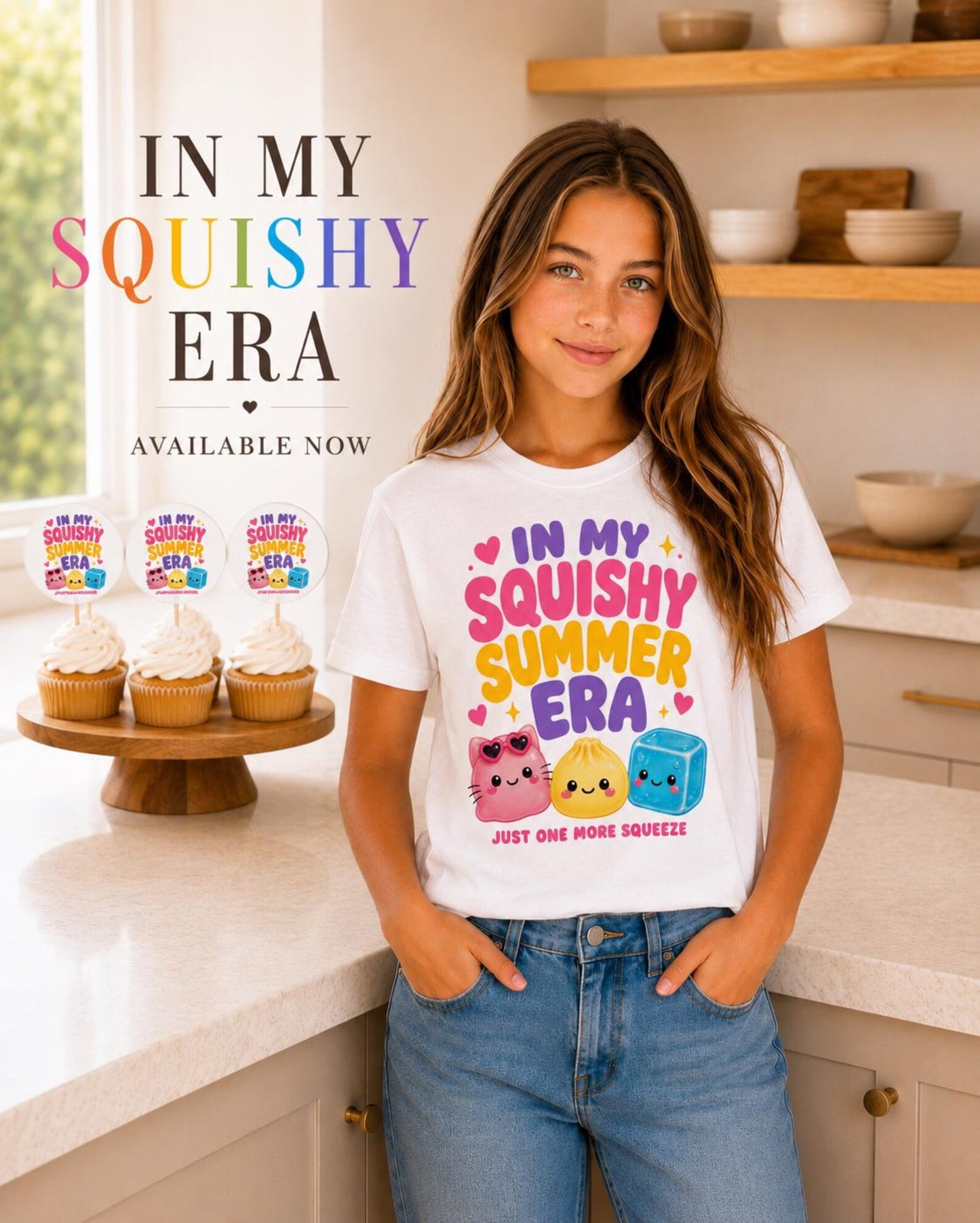 In My Squishy Summer Era Kids Shirt, Cute Kawaii Sensory Toy Tee for Girls, Vacation Outfit