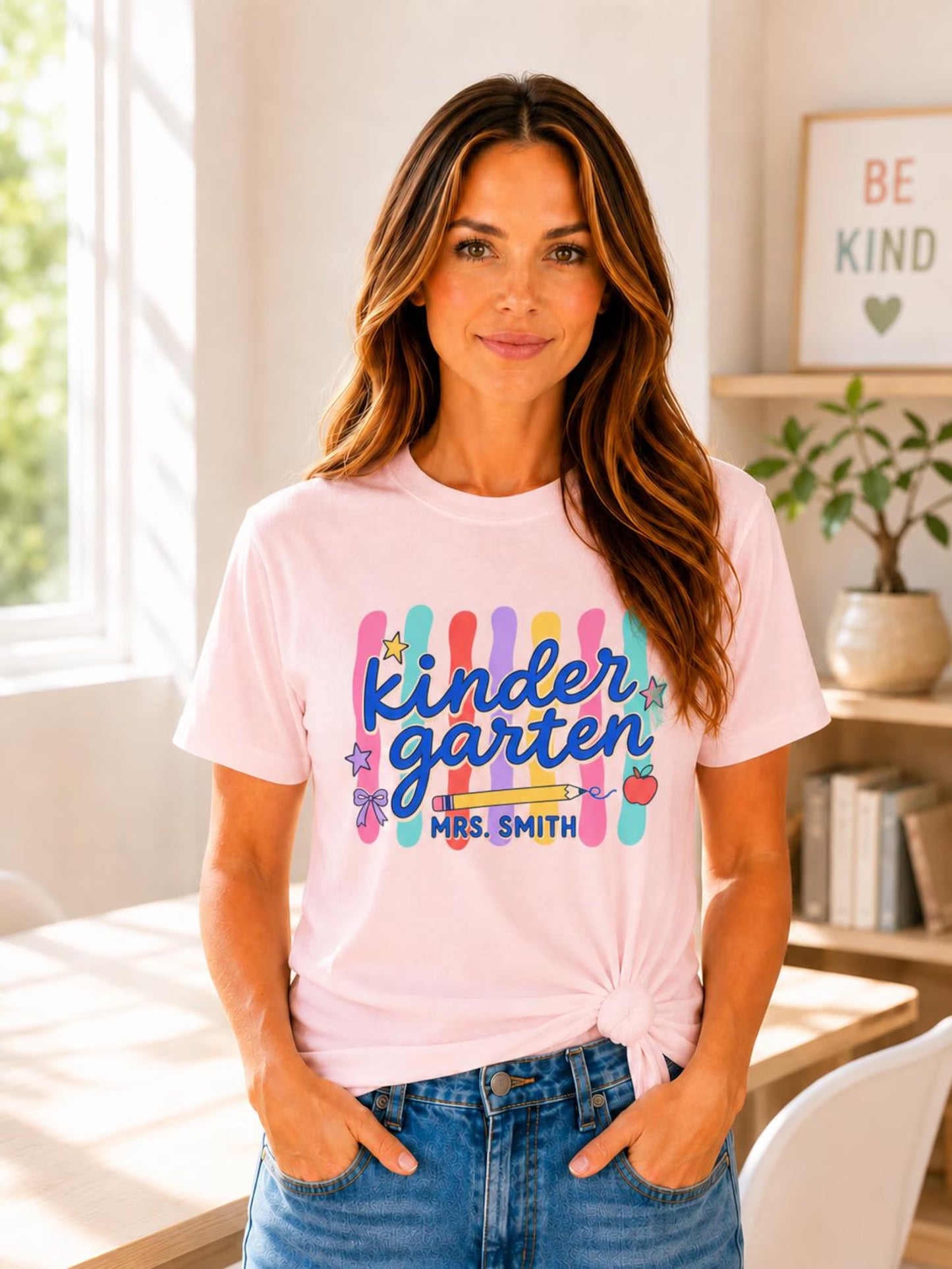 Personalized Kindergarten Teacher Shirt, Custom Teacher Name Comfort Colors 1717 Tee, Back to School Outfit, Teacher Gift