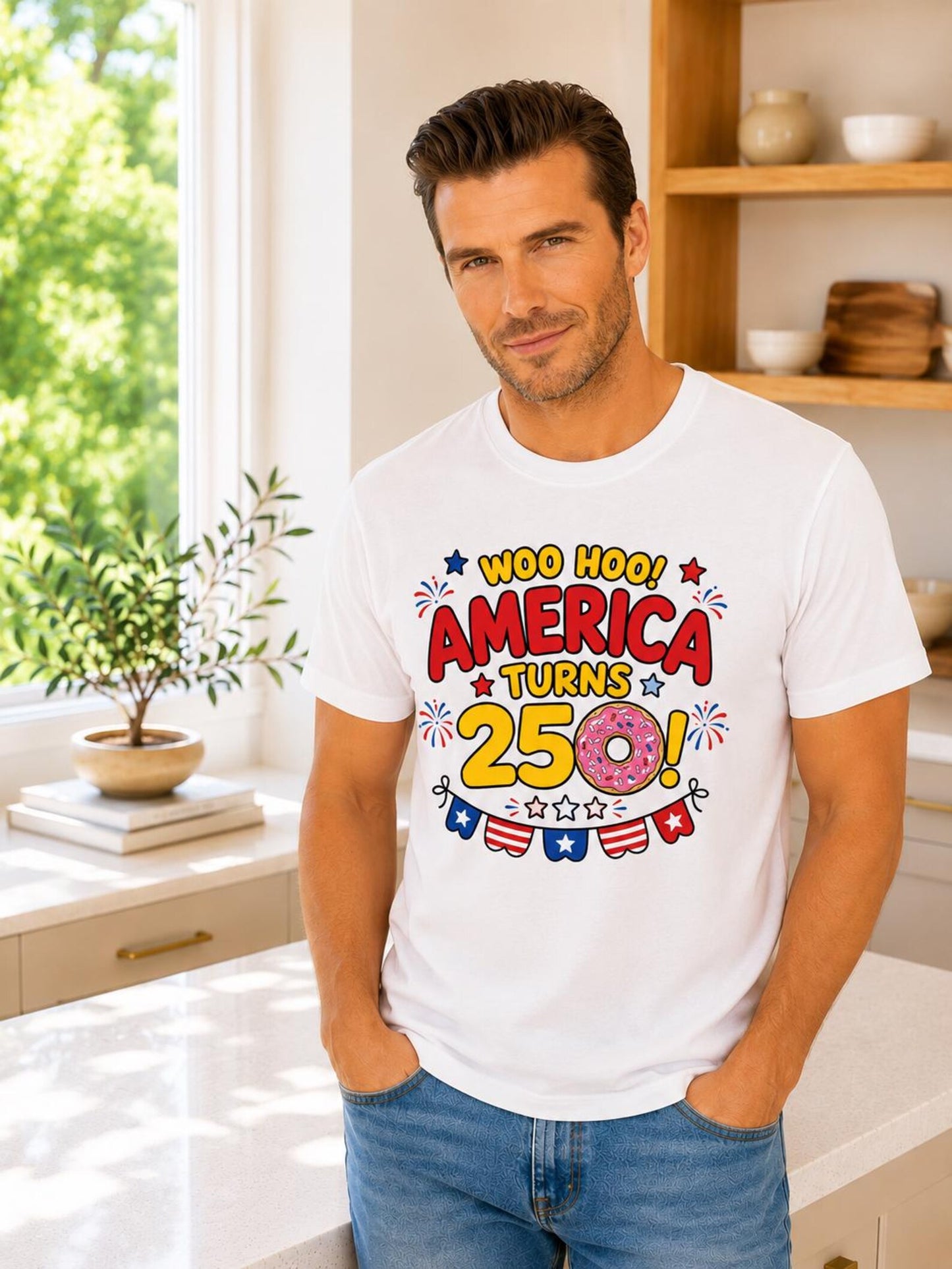 America Turns 250 Donut Shirt, Funny USA 250th Birthday Tee, Patriotic Comfort Colors T-Shirt