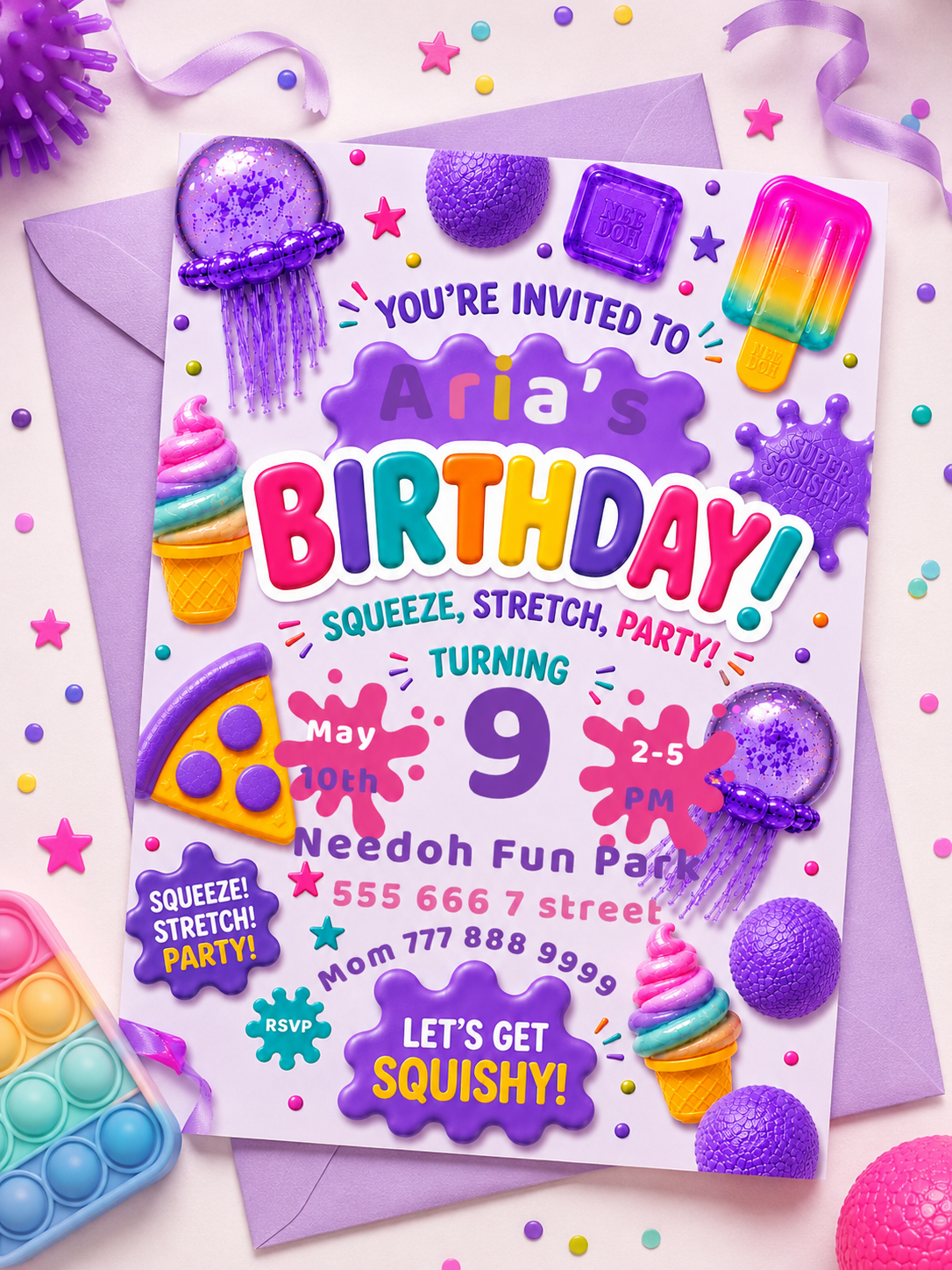 Needoh Purple Birthday Invitation