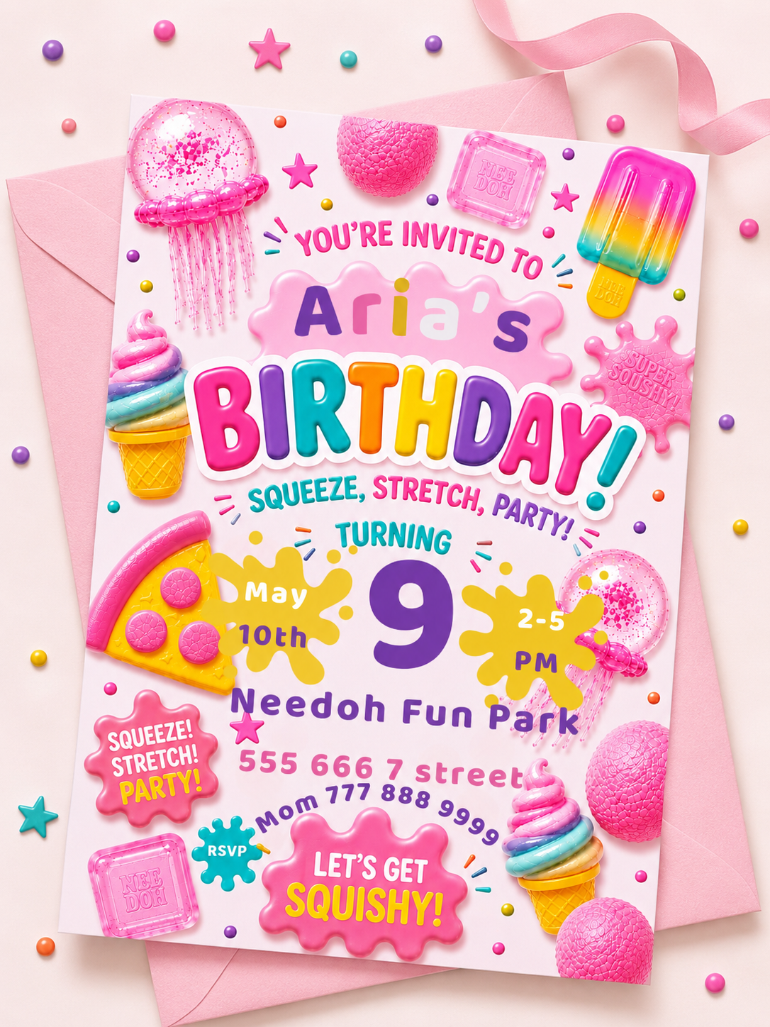 Needoh Pink Birthday Invitation