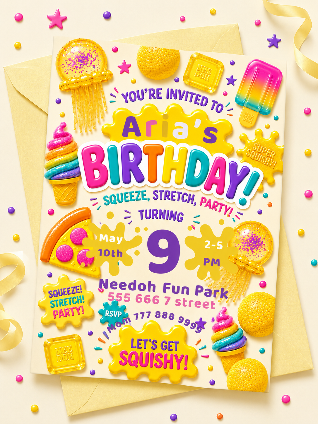 Needoh Yellow Birthday Invitation