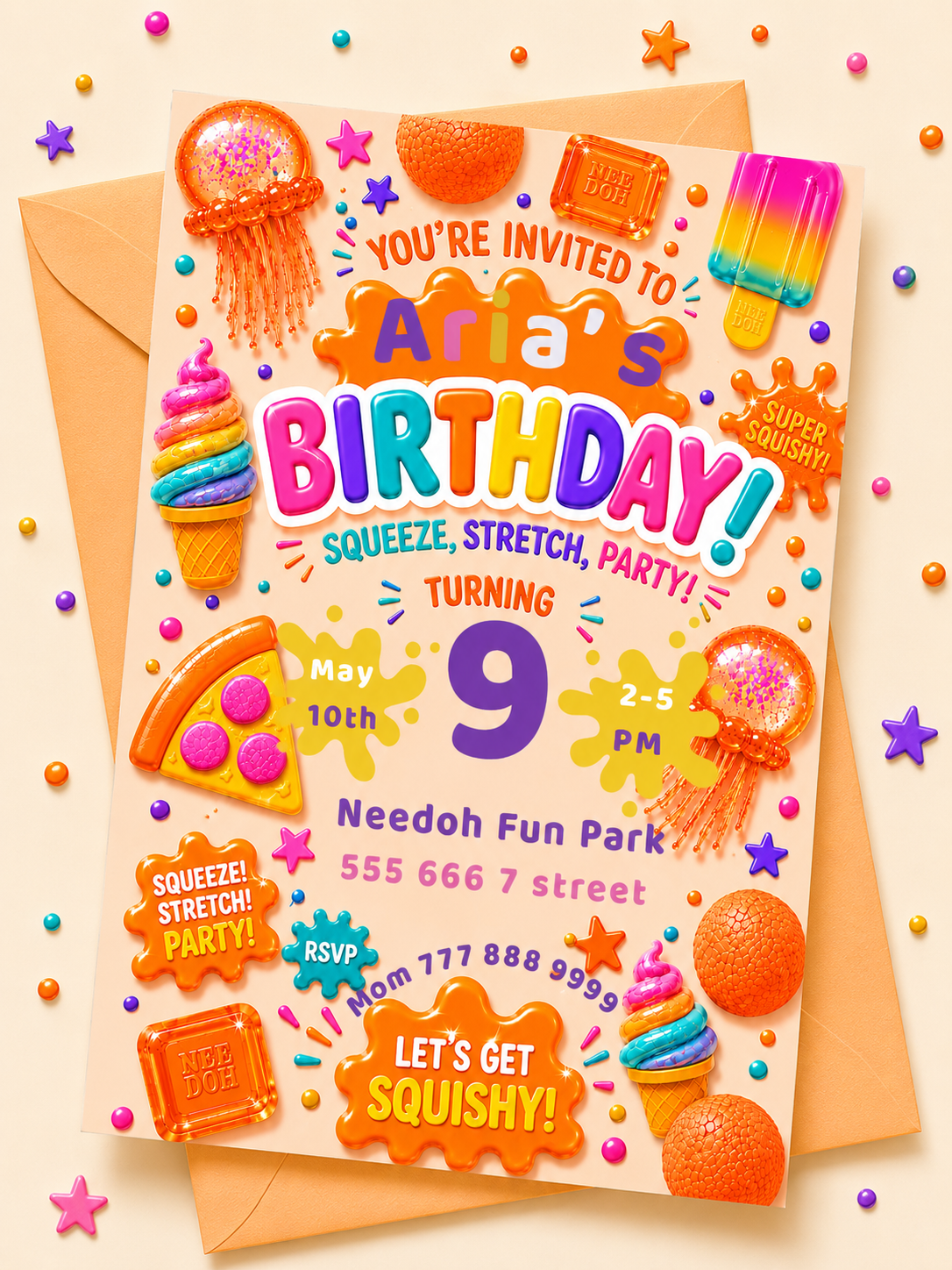 Needoh Orange Birthday Invitation
