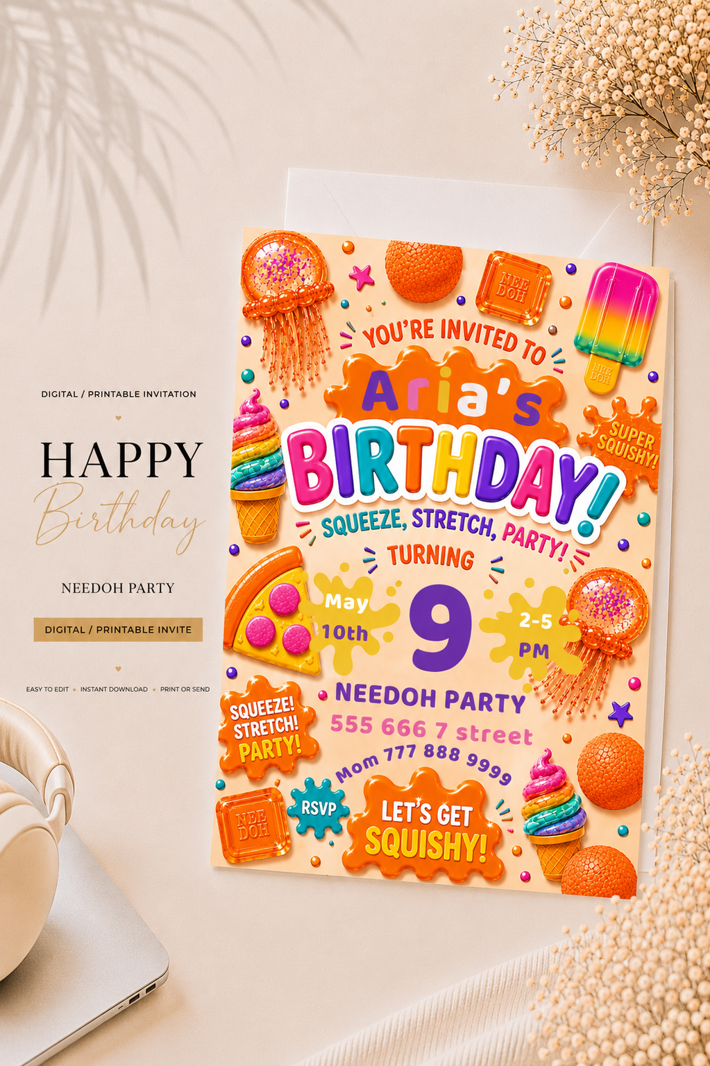 Needoh Orange Birthday Invitation