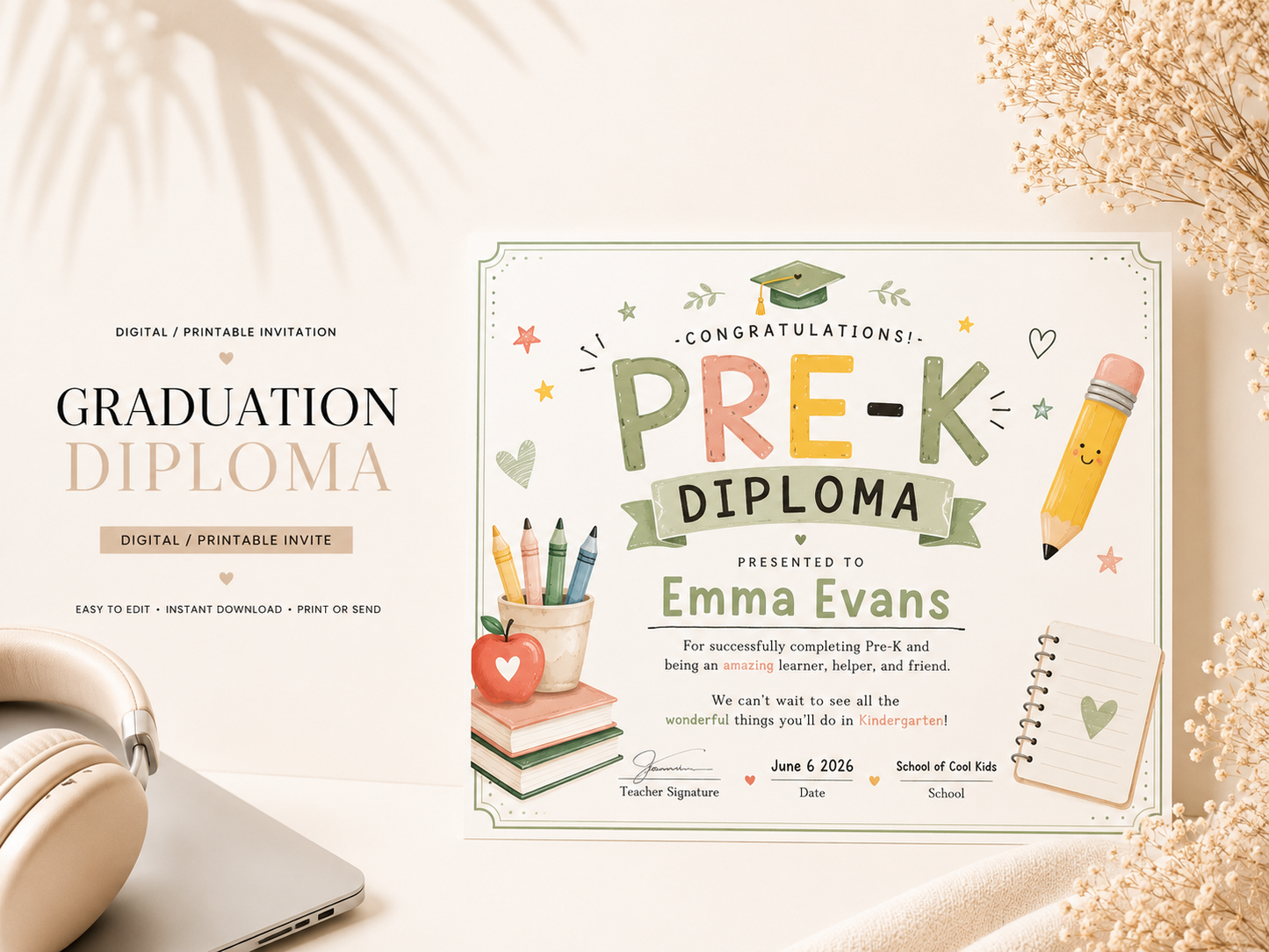 Editable Pre-K Diploma Template