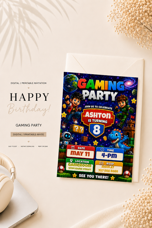 Gaming Party Birthday Invitation
