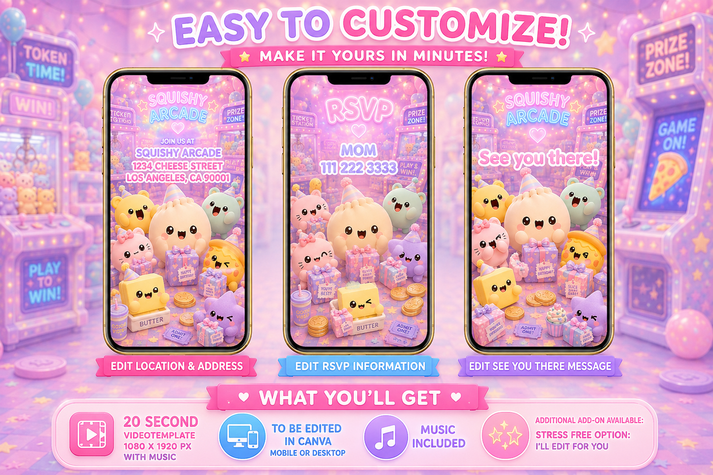 Animated Squishy Arcade Birthday Invitation