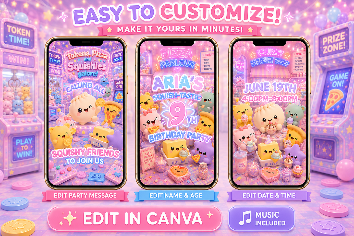 Animated Squishy Arcade Birthday Invitation