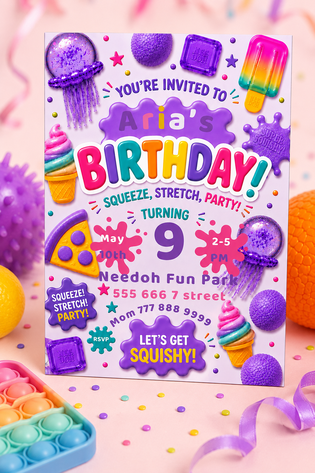 Needoh Purple Birthday Invitation