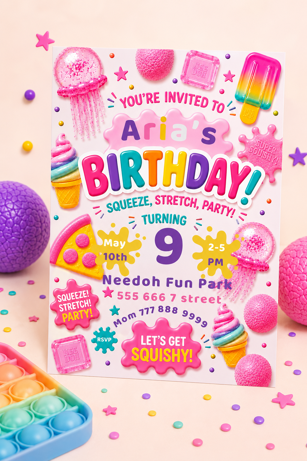 Needoh Pink Birthday Invitation
