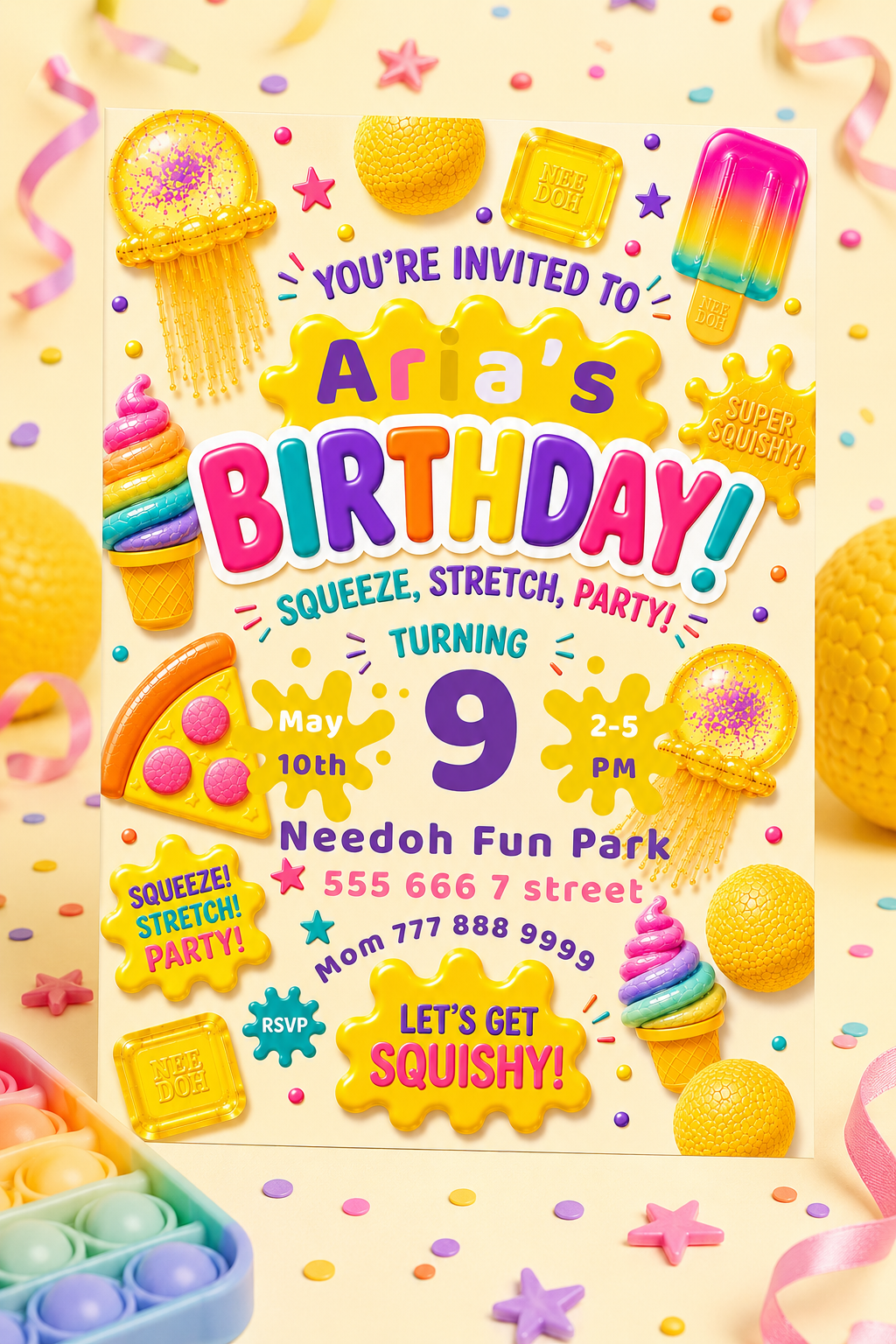 Needoh Yellow Birthday Invitation