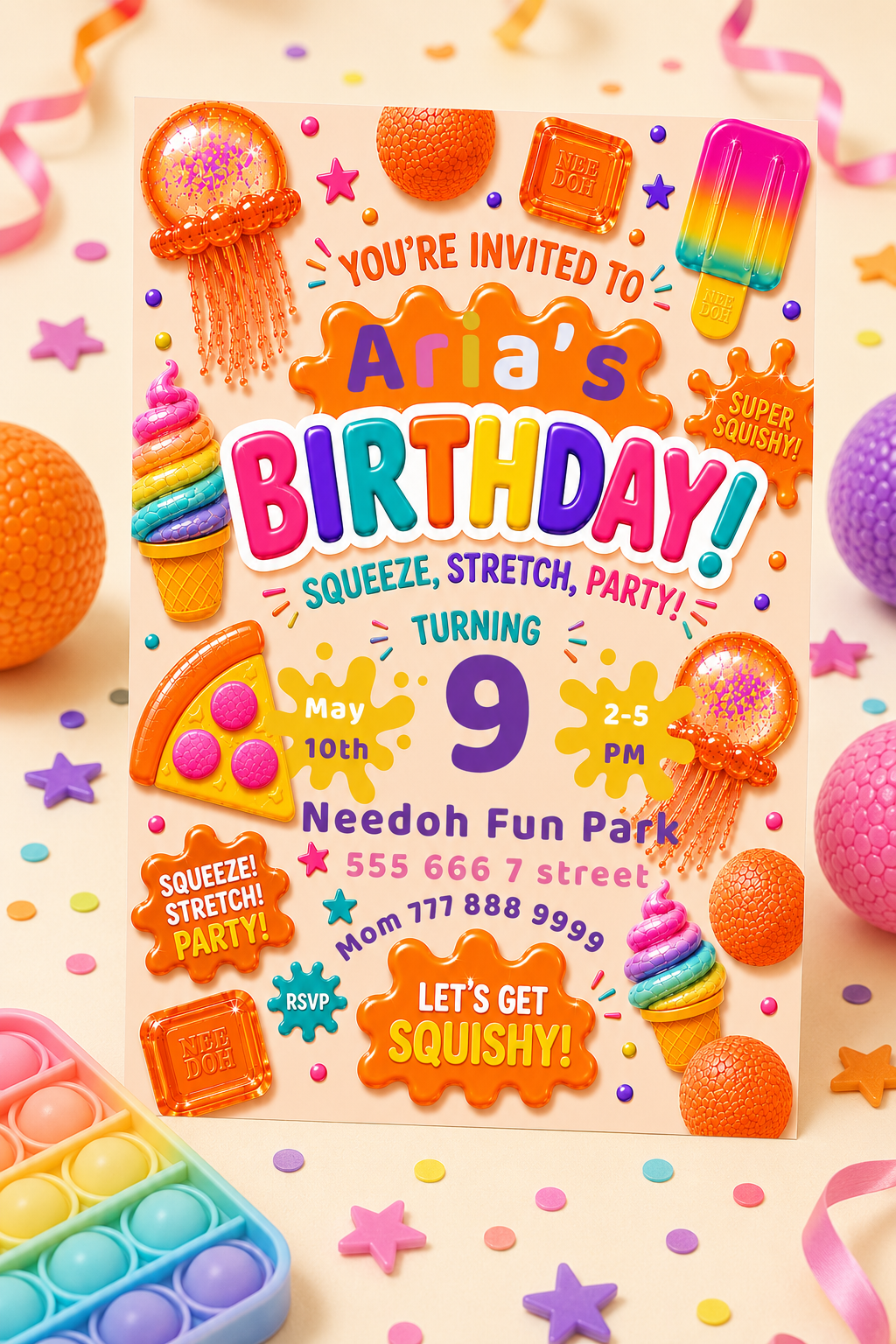 Needoh Orange Birthday Invitation
