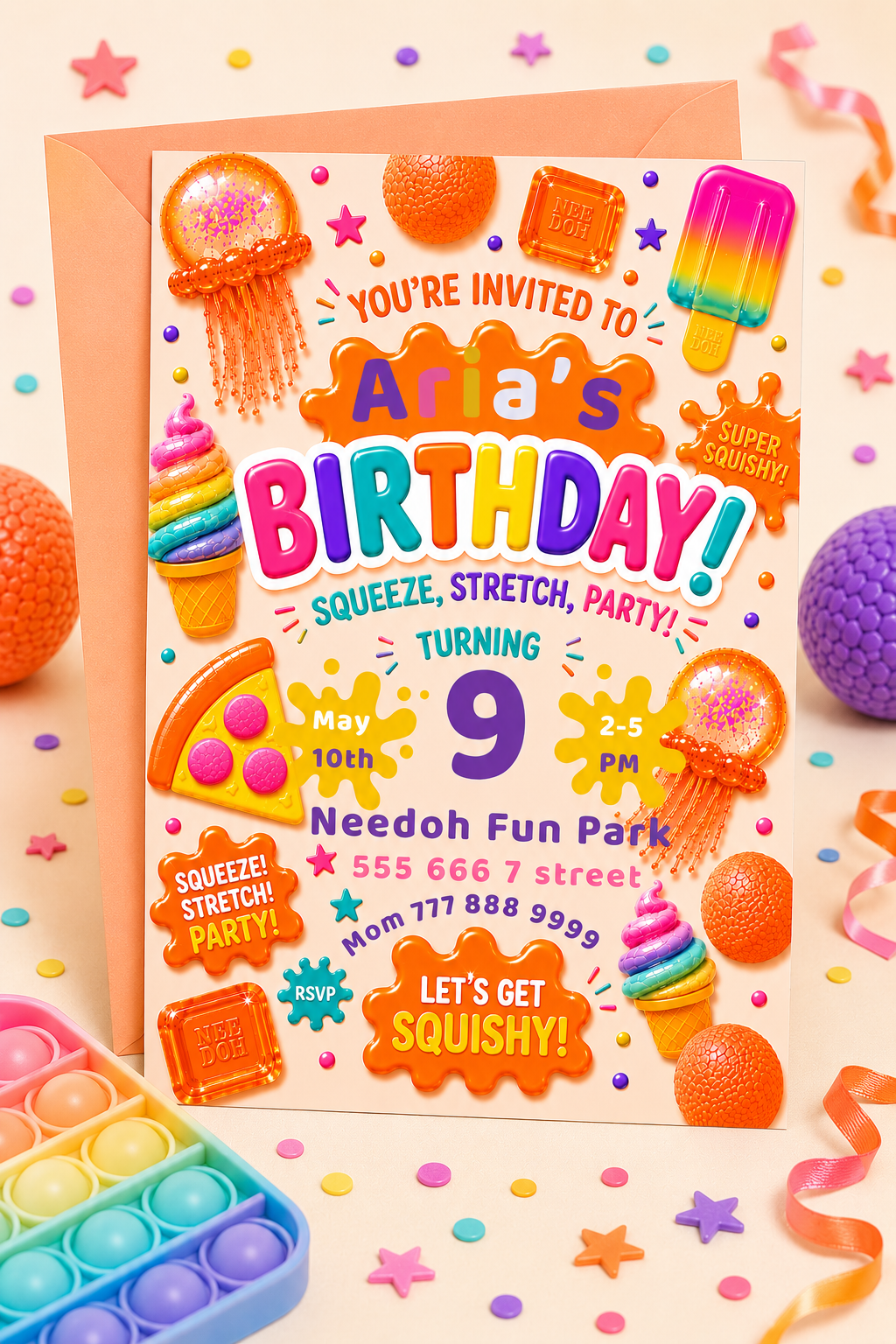 Needoh Orange Birthday Invitation