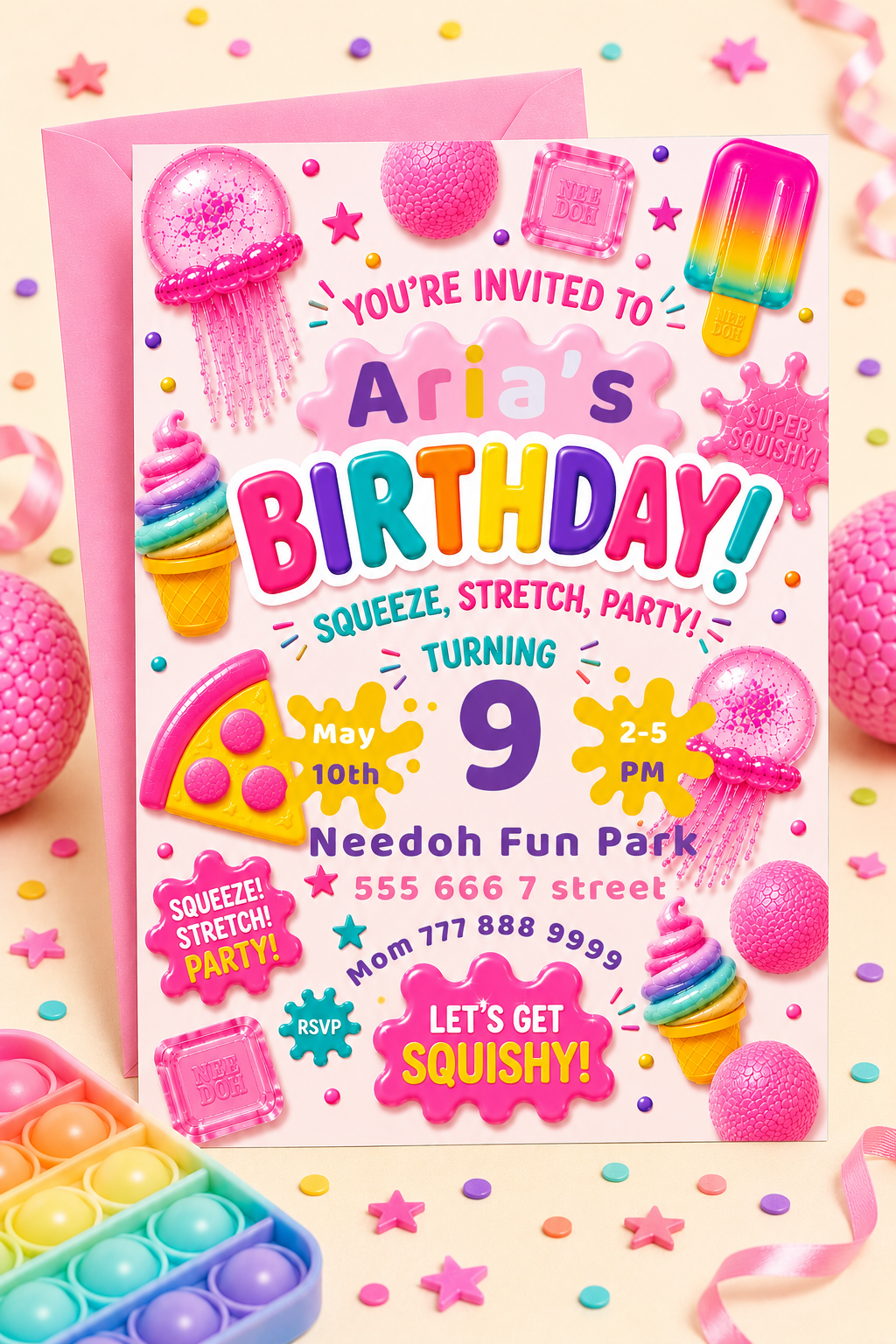 Needoh Pink Birthday Invitation
