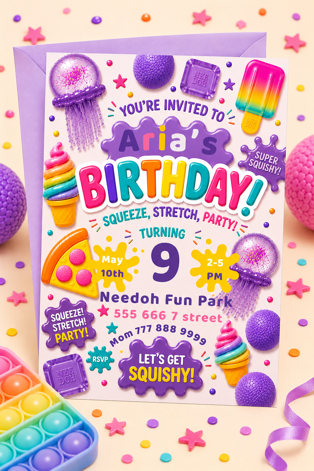 Needoh Purple Birthday Invitation