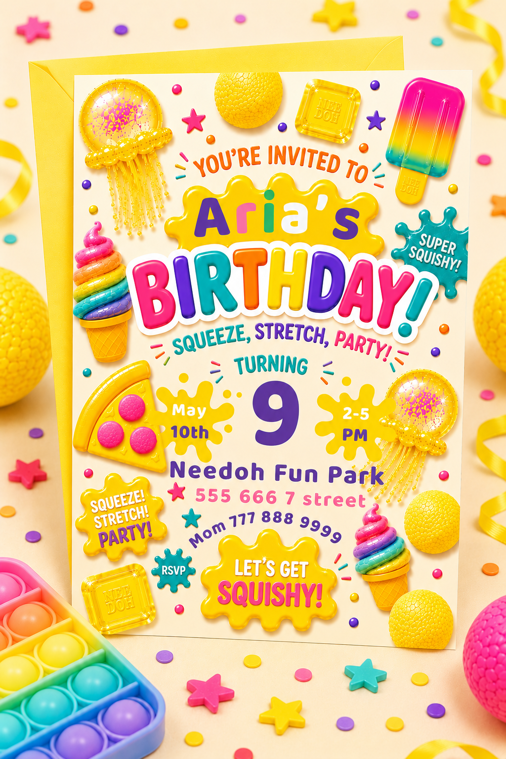 Needoh Yellow Birthday Invitation