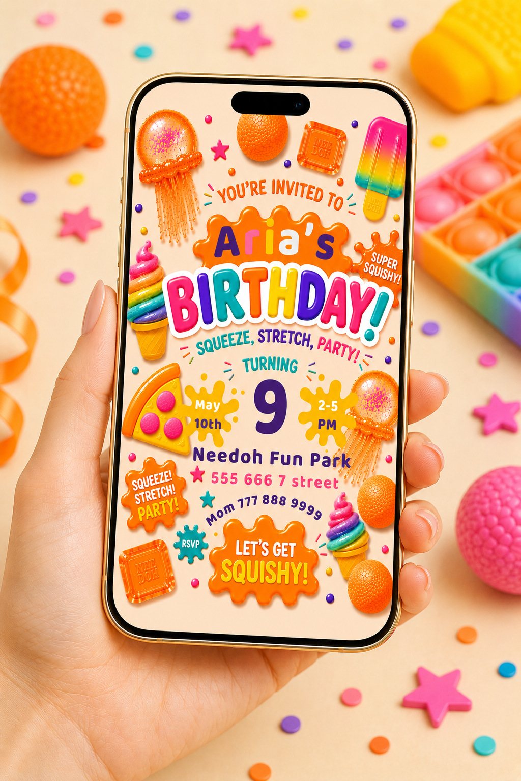 Needoh Orange Birthday Invitation