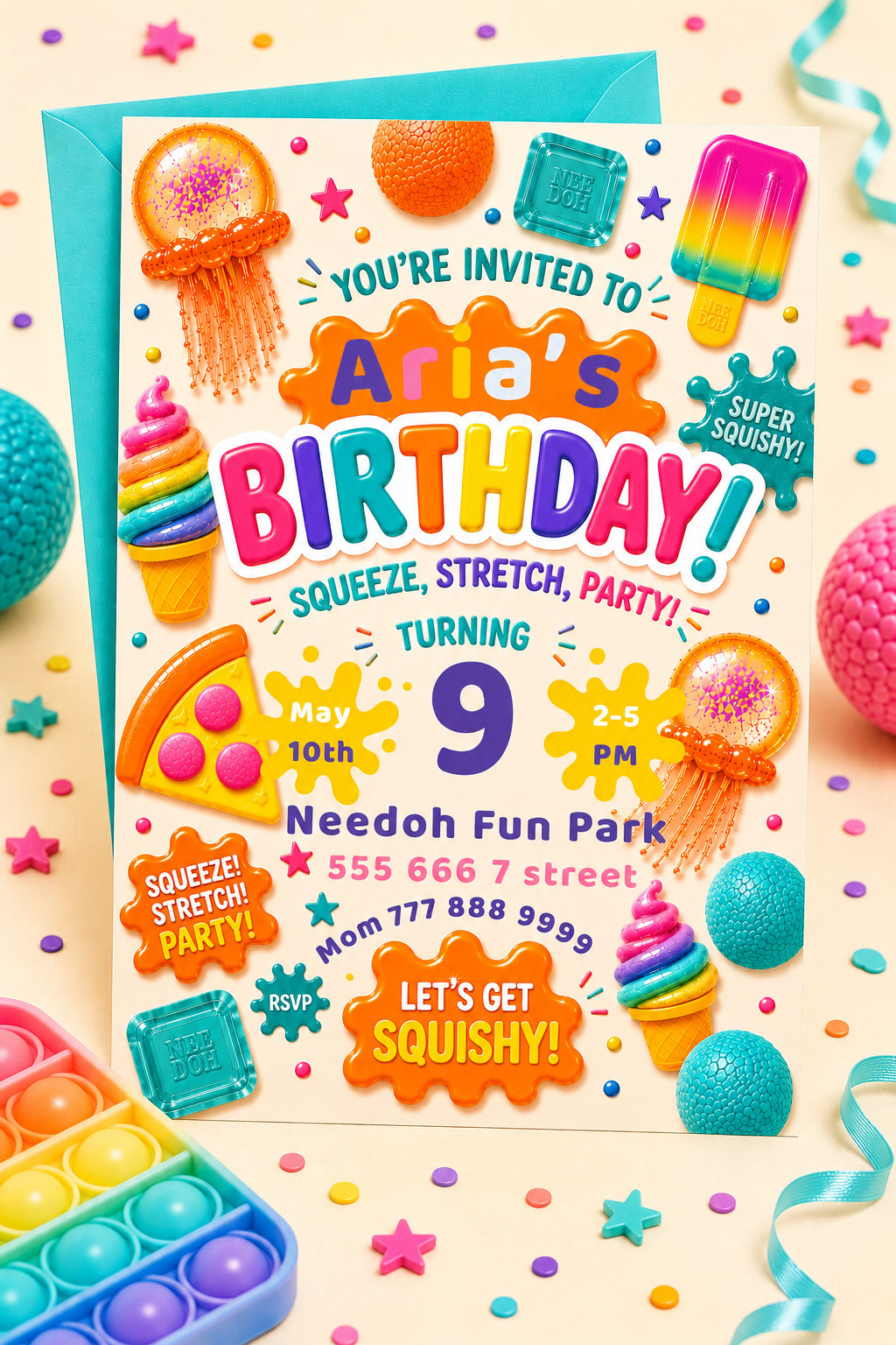 Needoh Turquoise Birthday Invitation