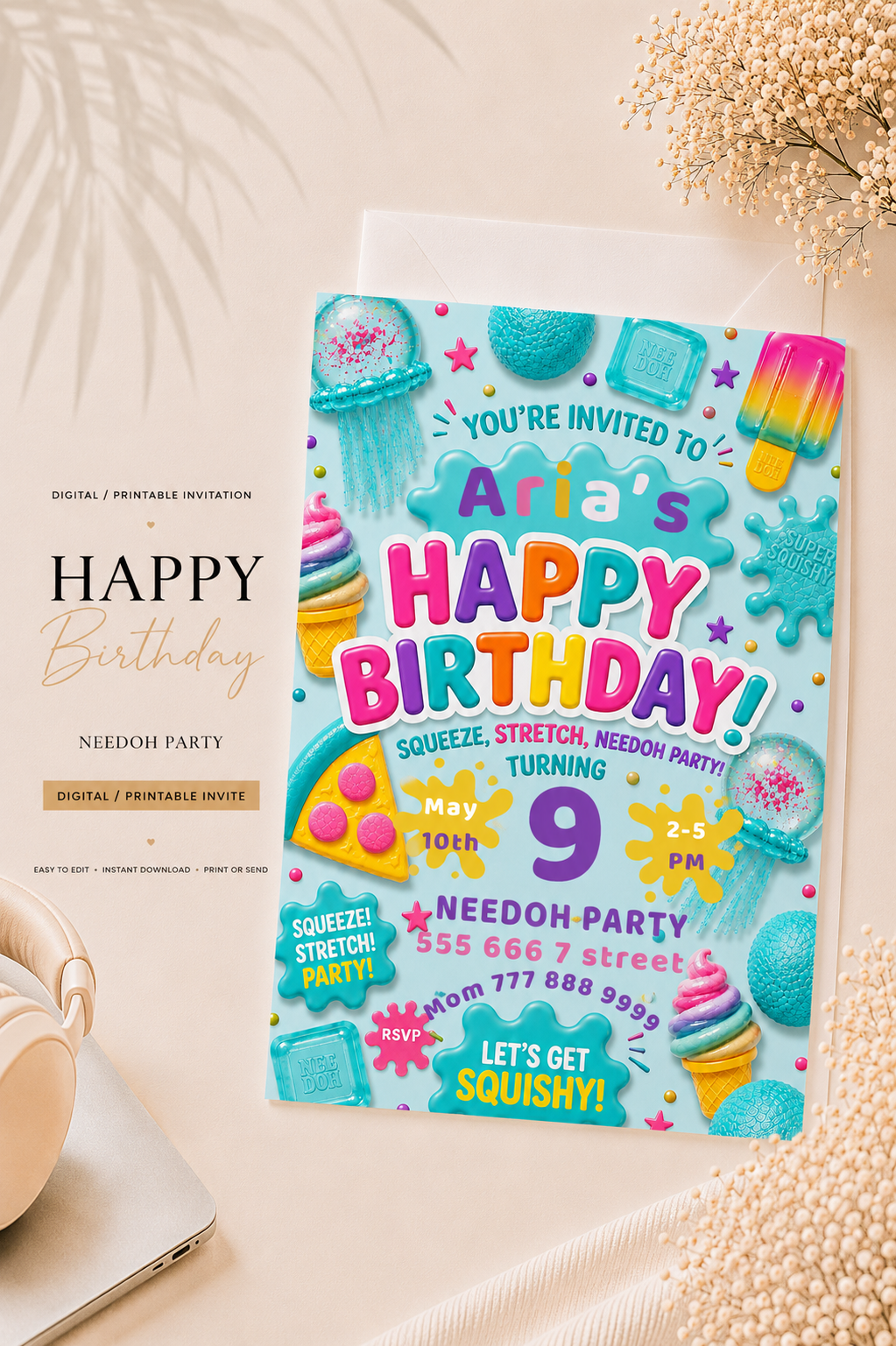 Needoh Turquoise Birthday Invitation