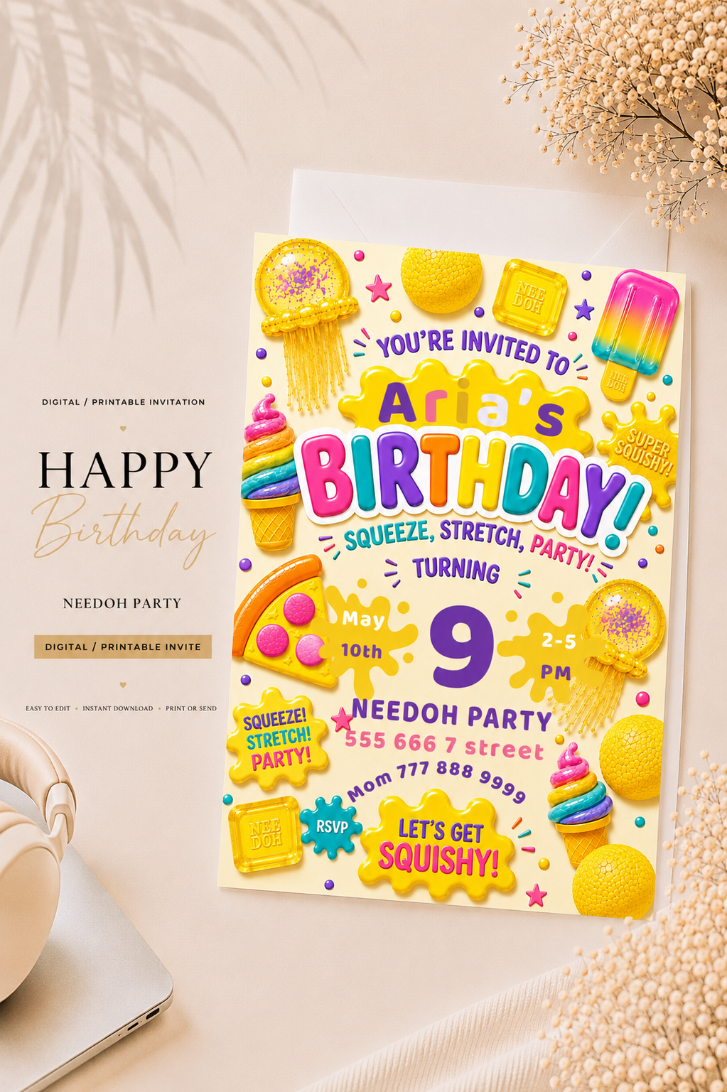 Needoh Yellow Birthday Invitation