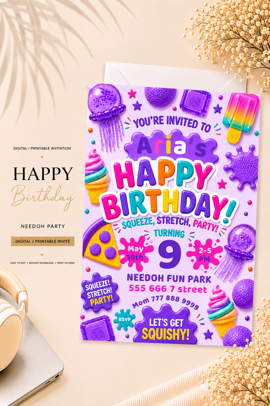 Needoh Purple Birthday Invitation