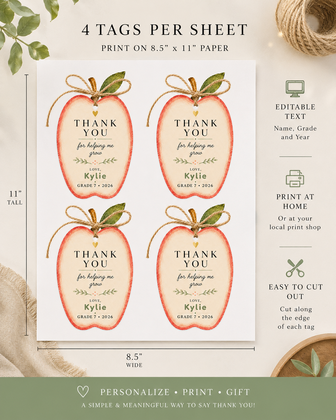 Apple Teacher Thank You Gift Tag