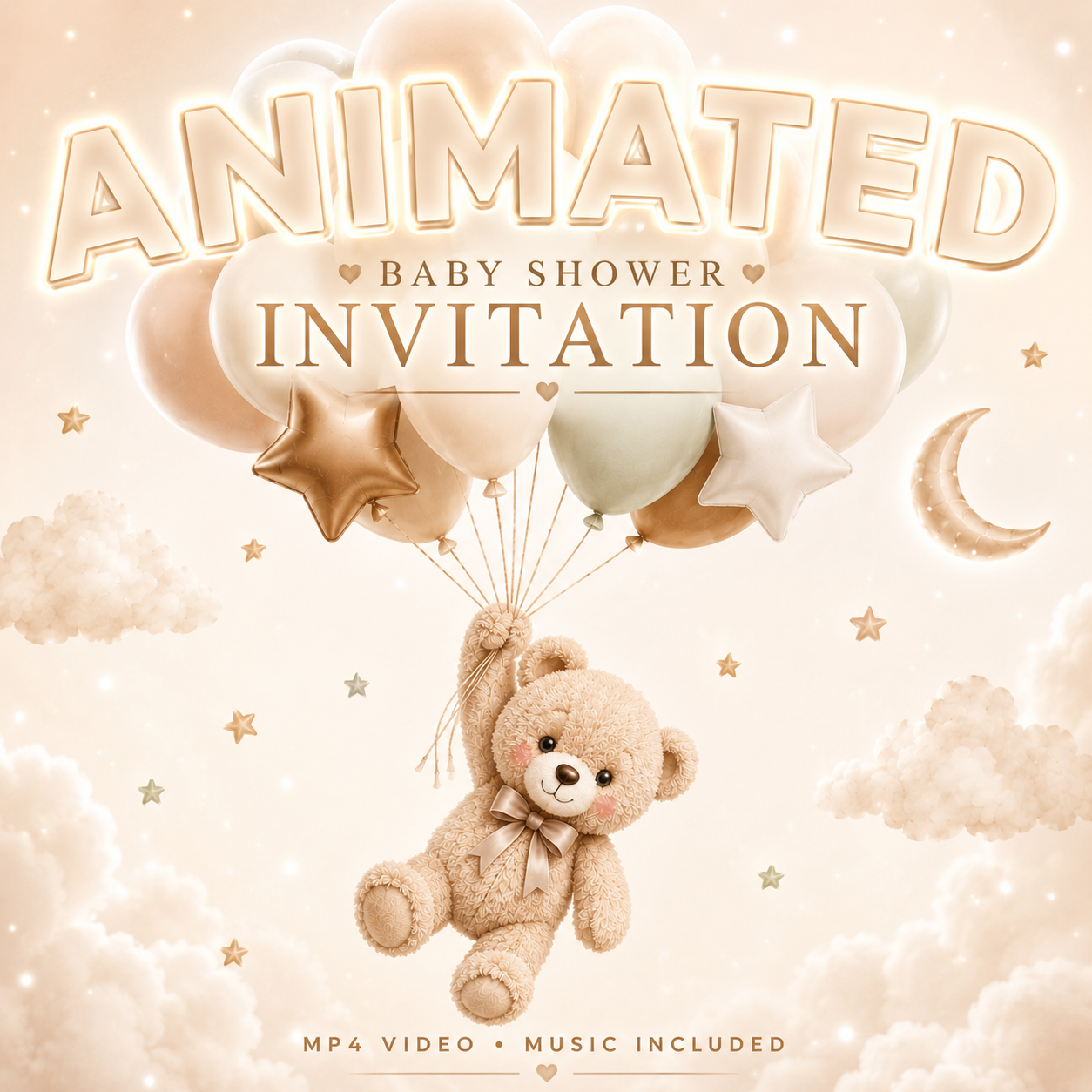Animated Bear Baby Boho Shower Invitation Video