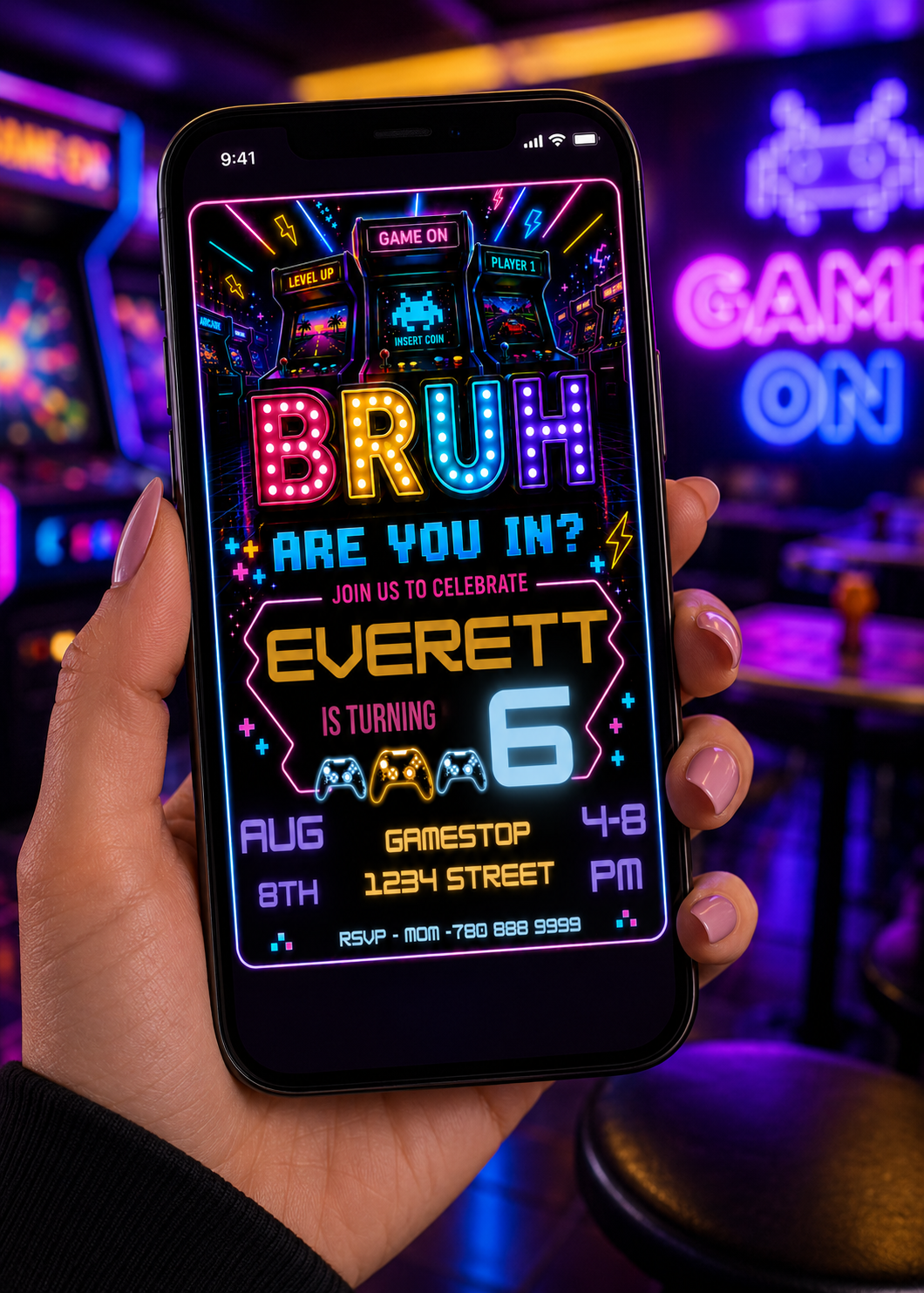 Neon Arcade Party Invite