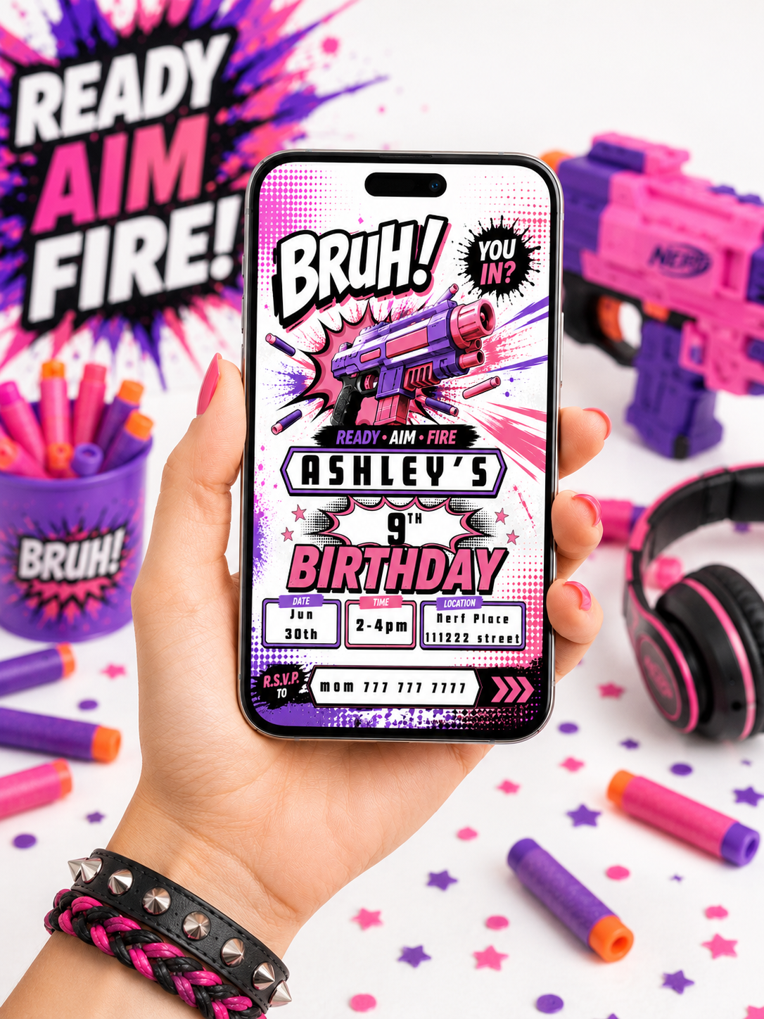 Girls Nerf Birthday Invitation