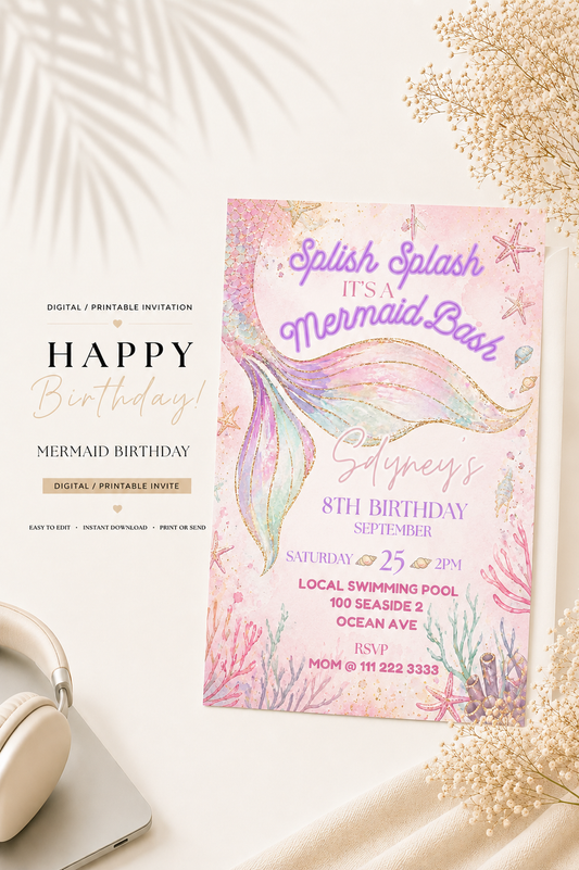 Mermaid Bash Birthday Invitation