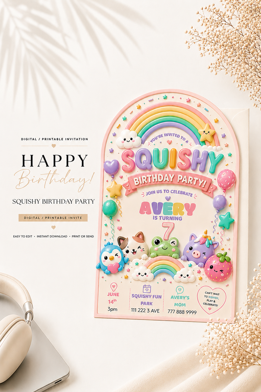 Squishy Pink Birthday Invitation
