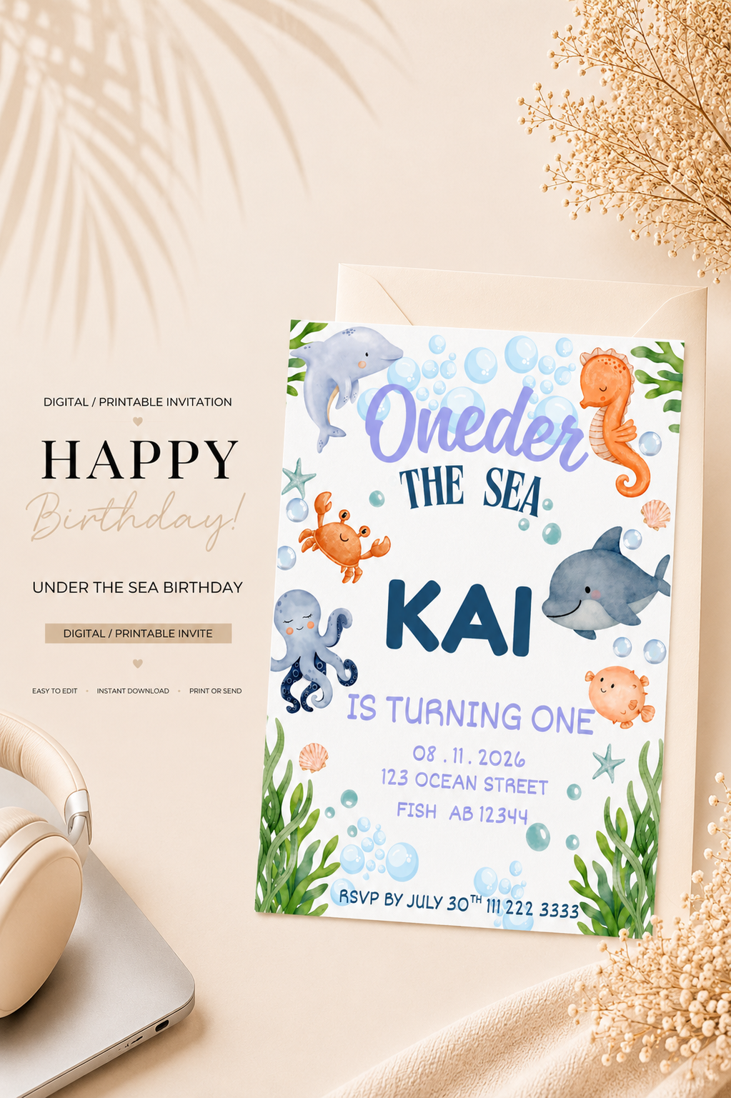 Oneder the Sea Birthday Invitation