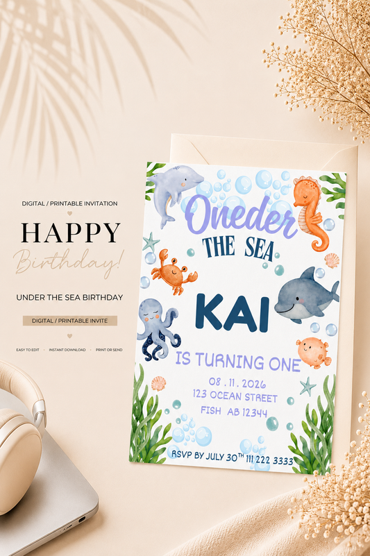 Oneder the Sea Birthday Invitation