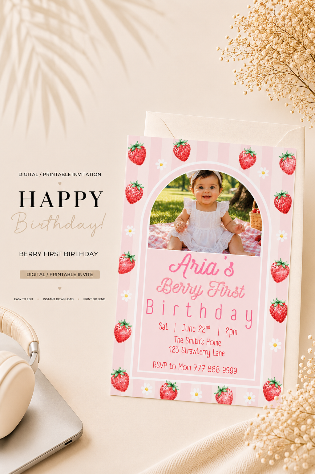 Berry First Birthday Invitation