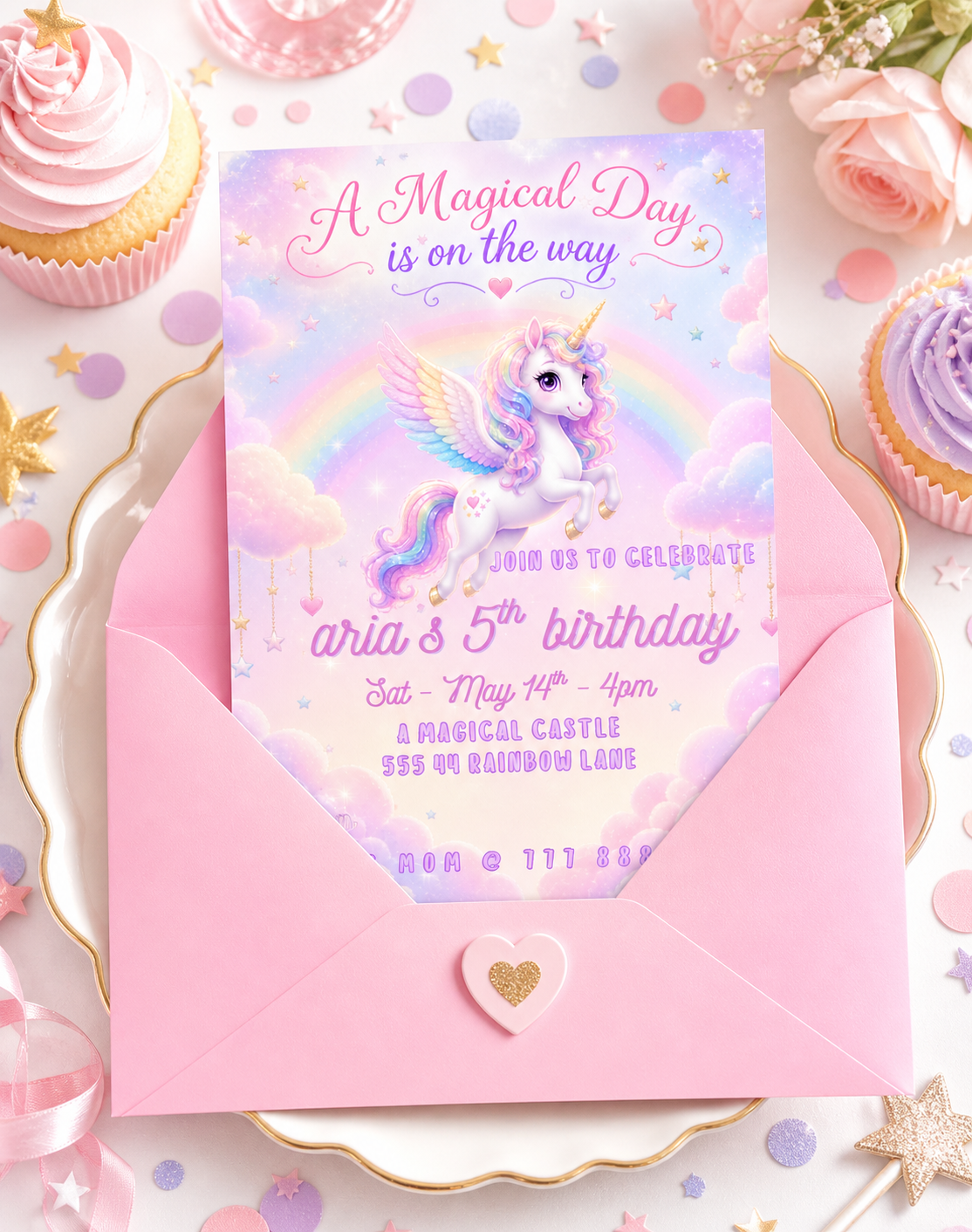 Rainbow Unicorn Birthday Invitation