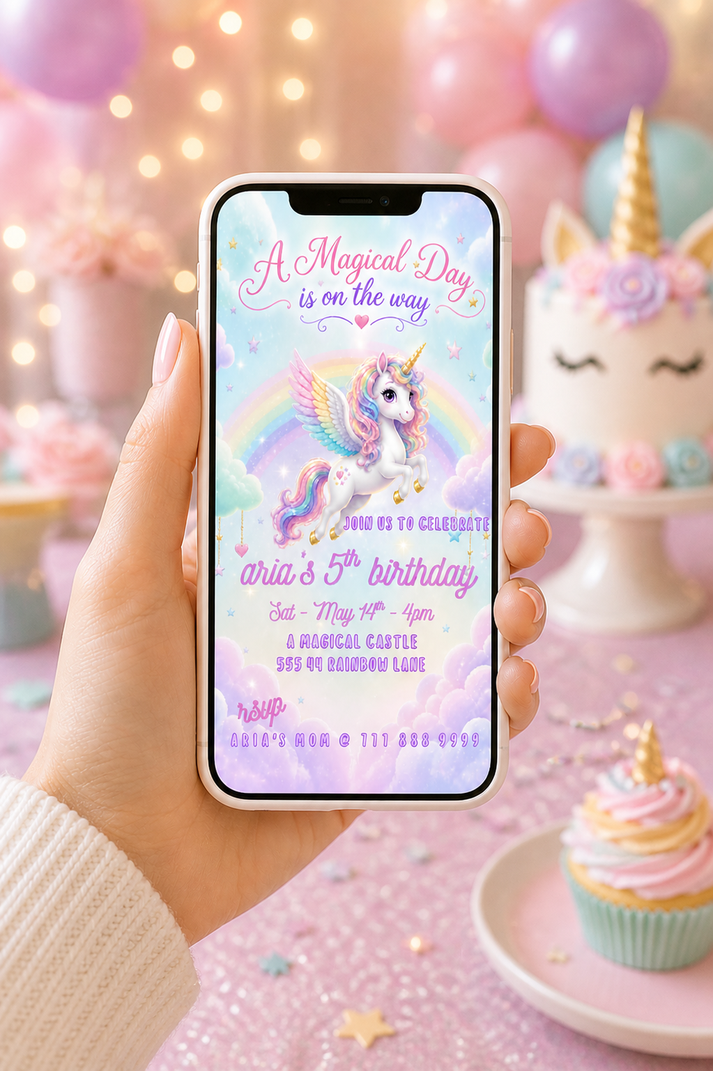 Mint Unicorn Birthday Invitation