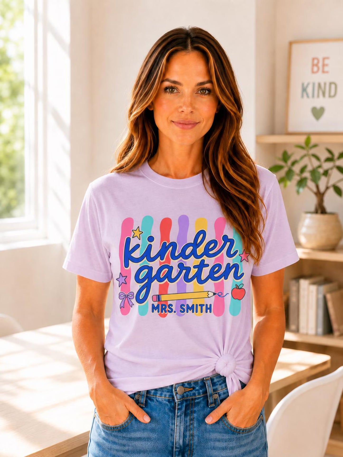 Personalized Kindergarten Teacher Shirt, Custom Teacher Name Comfort Colors 1717 Tee, Back to School Outfit, Teacher Gift