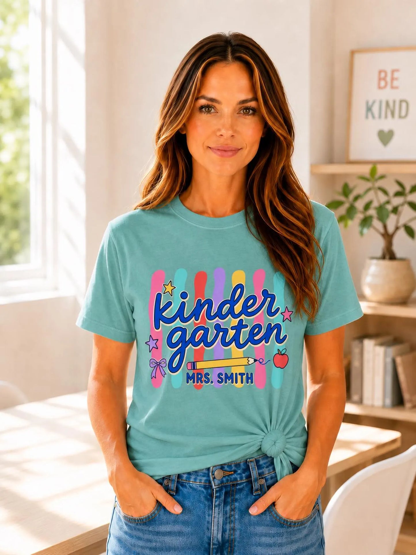 Personalized Kindergarten Teacher Shirt, Custom Teacher Name Comfort Colors 1717 Tee, Back to School Outfit, Teacher Gift