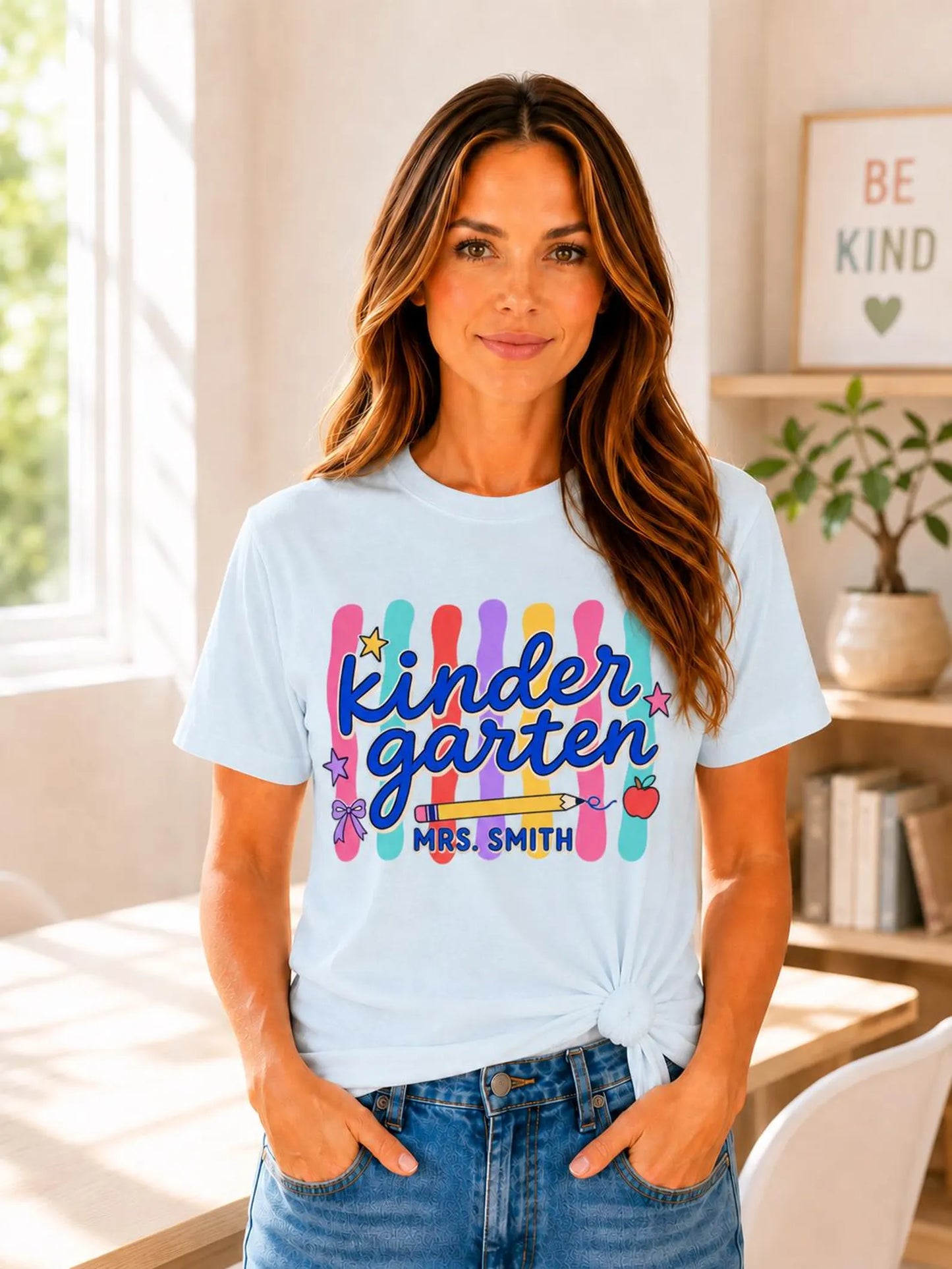 Personalized Kindergarten Teacher Shirt, Custom Teacher Name Comfort Colors 1717 Tee, Back to School Outfit, Teacher Gift