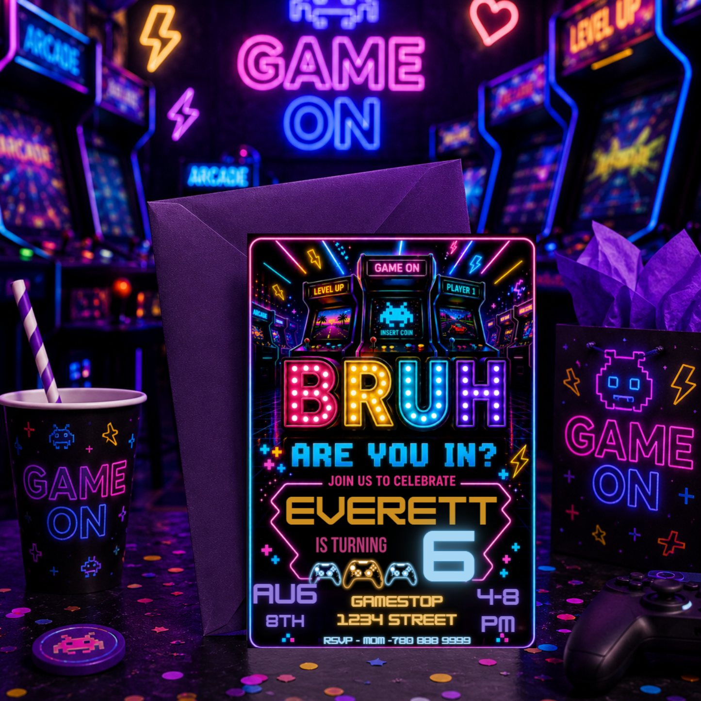 Neon Arcade Party Invite