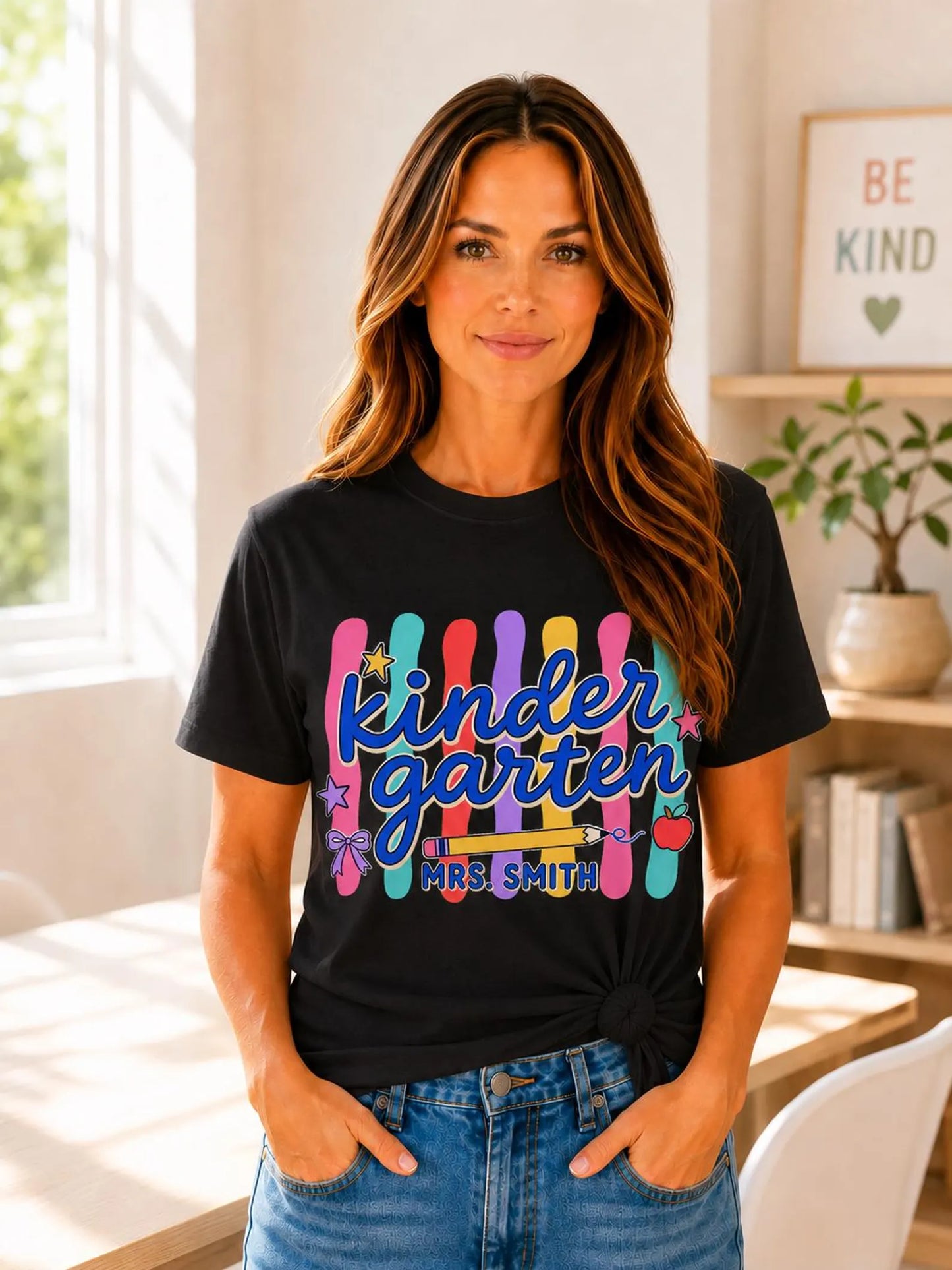 Personalized Kindergarten Teacher Shirt, Custom Teacher Name Comfort Colors 1717 Tee, Back to School Outfit, Teacher Gift