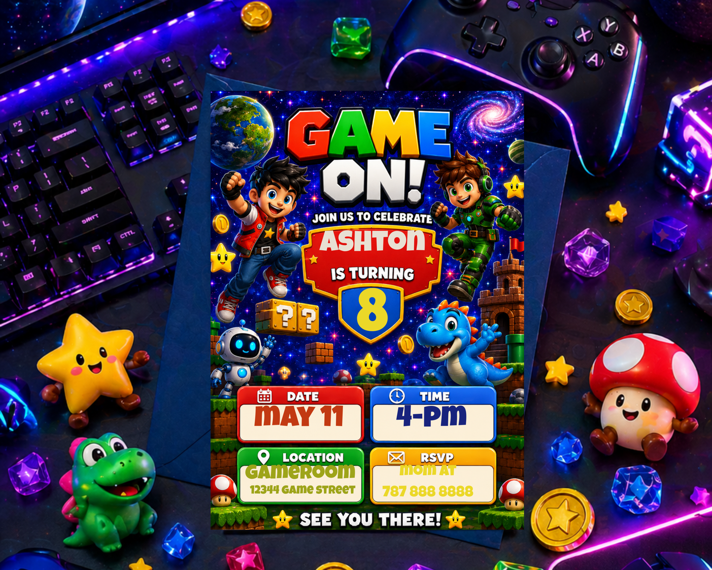 Gaming Party Birthday Invitation